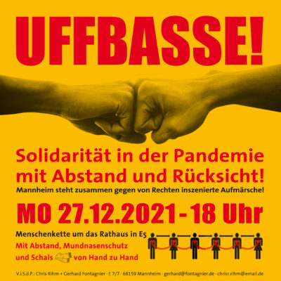 Uffbasse! Solidarität in der Pandemie mit Abstand und Rücksicht! @ Rathaus | Mannheim | Baden-Württemberg | Deutschland