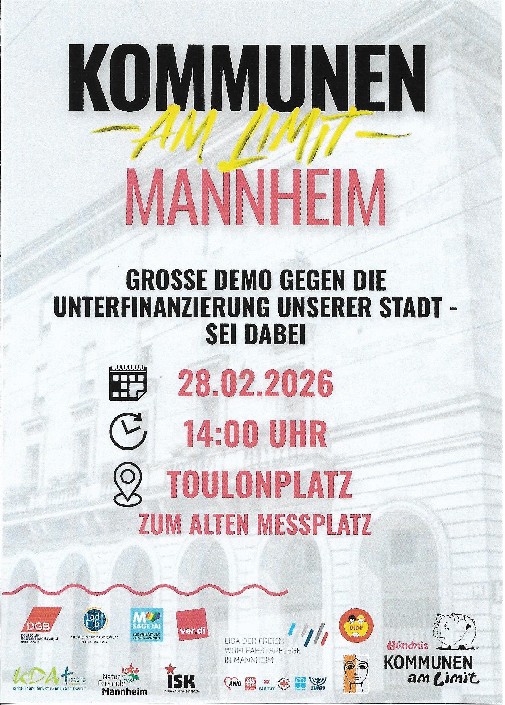 Demo in Mannheim: Kommunen am Limit - Gemeinsam gegen die Unterfinanzierung unserer Stadt!