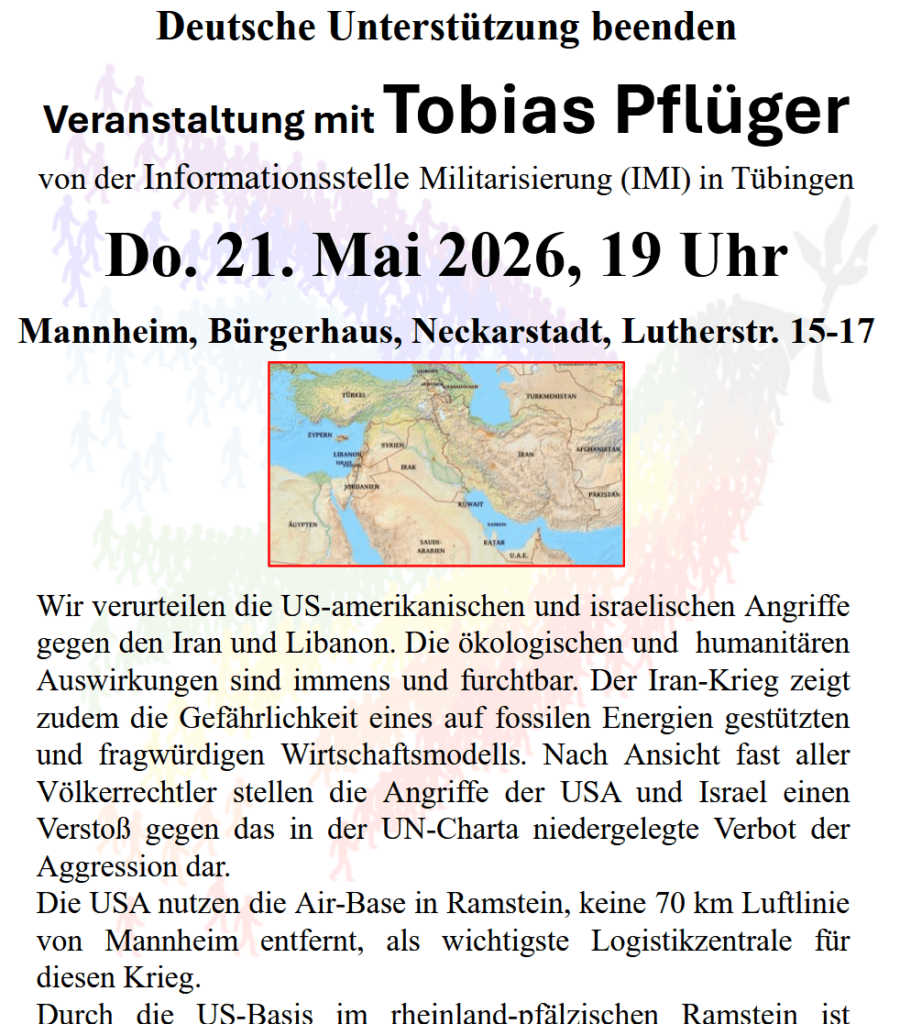 Veranstaltung mit Tobias Pflüger:  Krieg gegen den Iran stoppen - deutsche Komplizenschaft beenden!