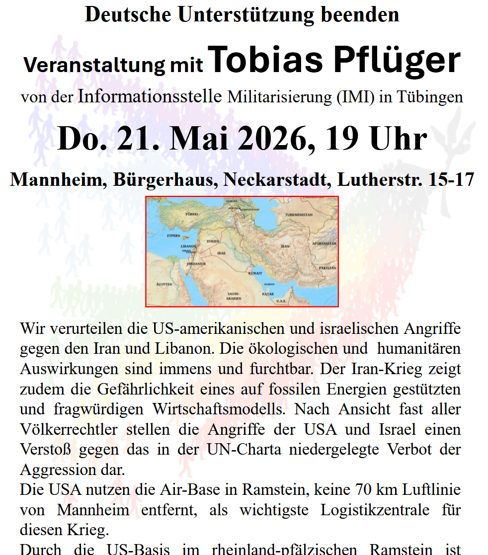 Veranstaltung mit Tobias Pflüger:  Krieg gegen den Iran stoppen - deutsche Komplizenschaft beenden!