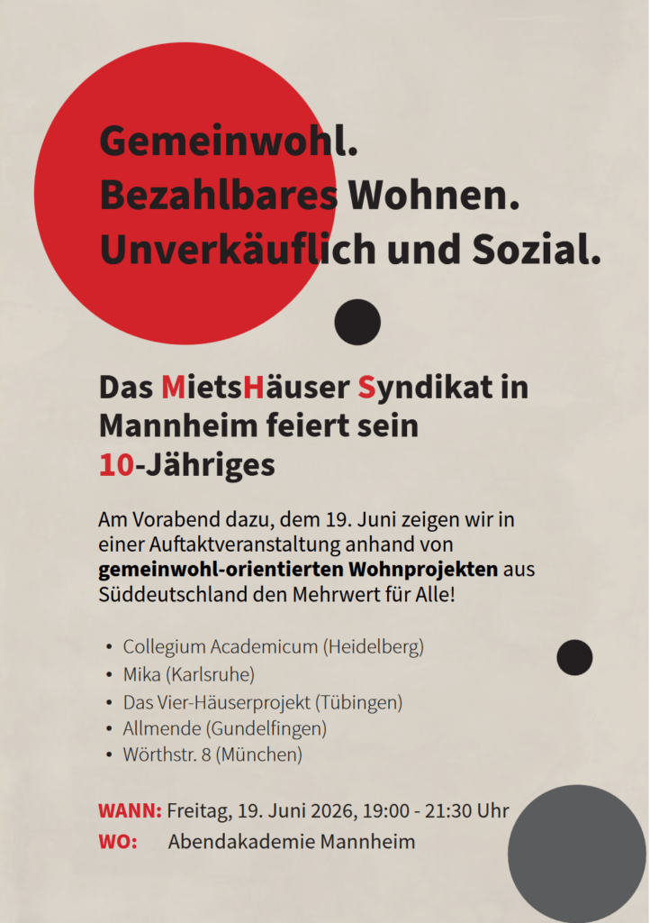 10 Jahre MietsHäuserSyndikat Mannheim: Für bezahlbaren Wohnraum und Gemeinwohlorientierung!